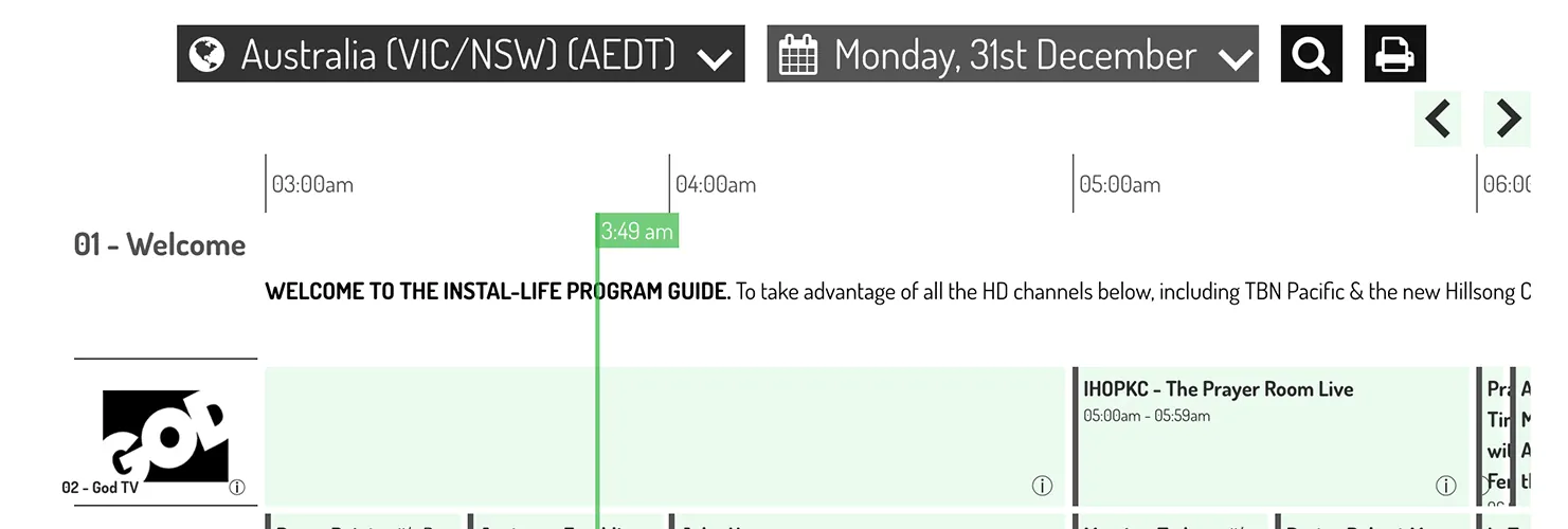 Instal-Life TV schedule automation interface